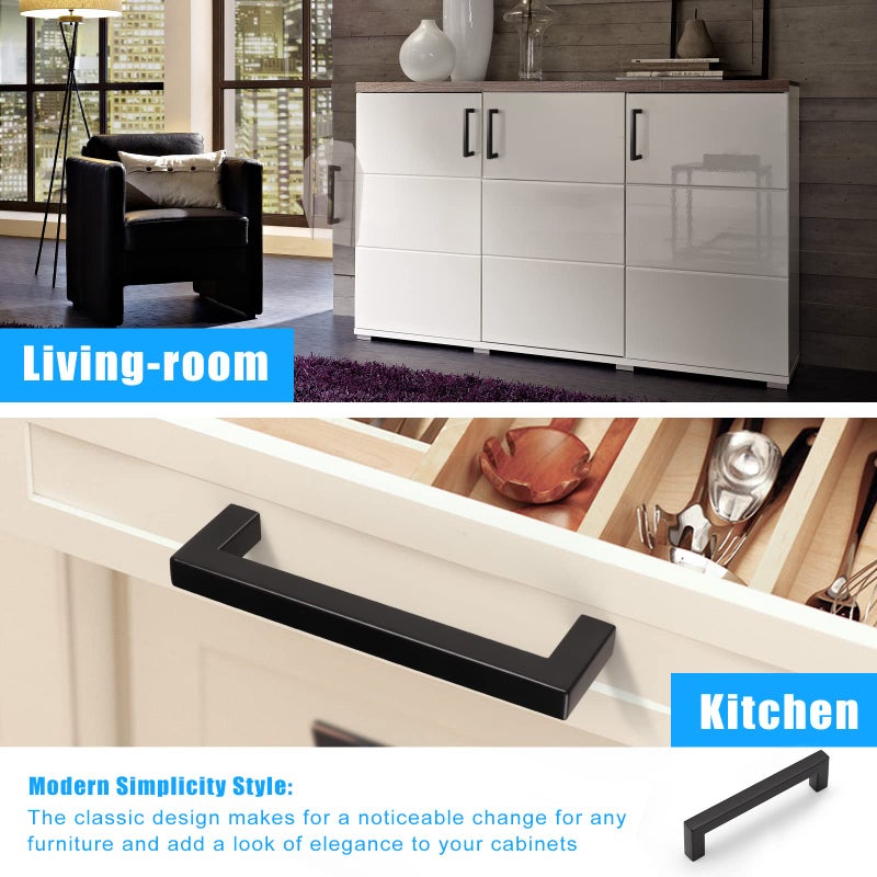 KNOBWELL 15 Pack 5 inch Black Cabinet Pulls, Stainless Steel Kitchen Cabinet Pulls and Handles, Vanity Dresser Drawer Pulls, 5-1/2" Overall Length, 5" Hole Center - Image 2